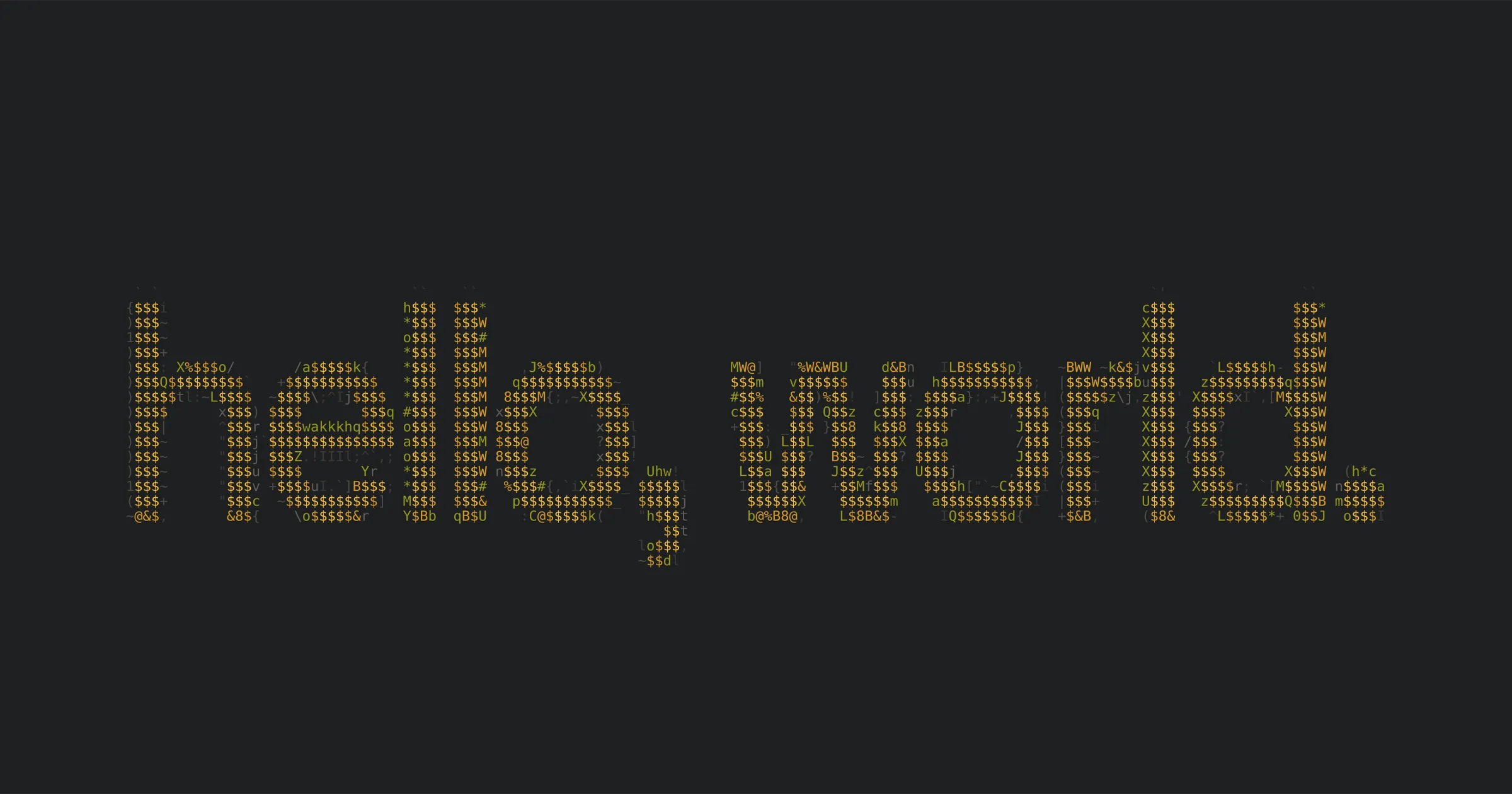 gruvbox ascii rendering of the words hello, world.